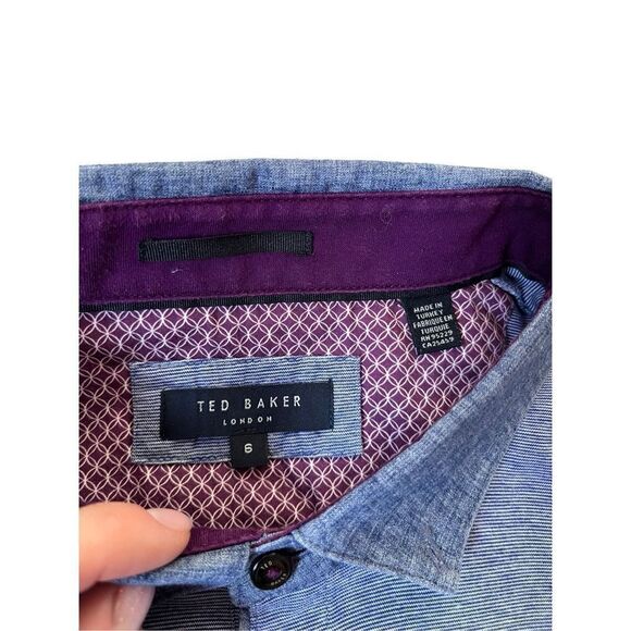 Ted Baker Mens Blue Short Sleeve Button-Down Collar Polo Shirt Size 6 M - Picture 3 of 9